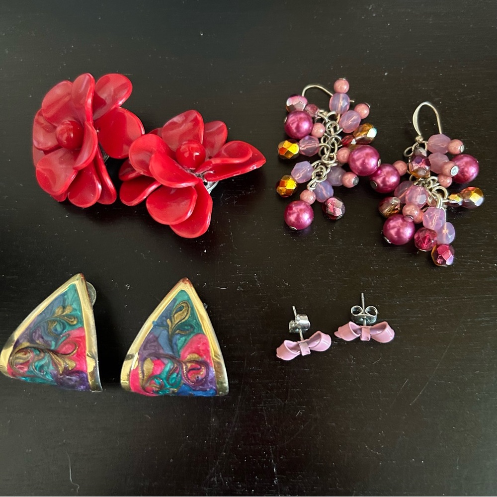 Red and Pink Earring Bundle | Statement Vintage Costume Jewelry